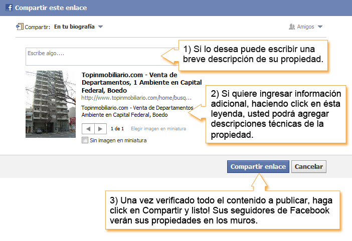 PASOS PARA POSTEAR PROPIEDADES EN EL MURO DE FACEBOOK